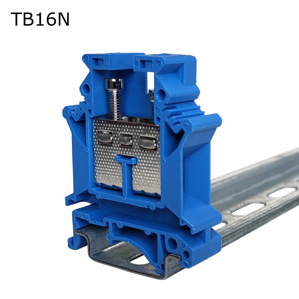 Клемма винтовая проходная 2 контакта 16 мм2, синяя (TB16N)