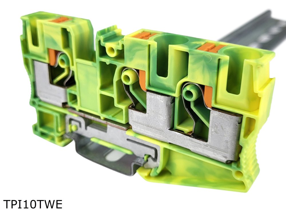 Клемма push-in проходная 3 контакта 10 мм2, заземляющая (TPI10TWE)