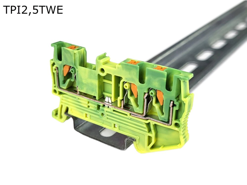 Клемма push-in проходная 3 контакта 2,5 мм2, заземляющая (TPI2,5TWE)