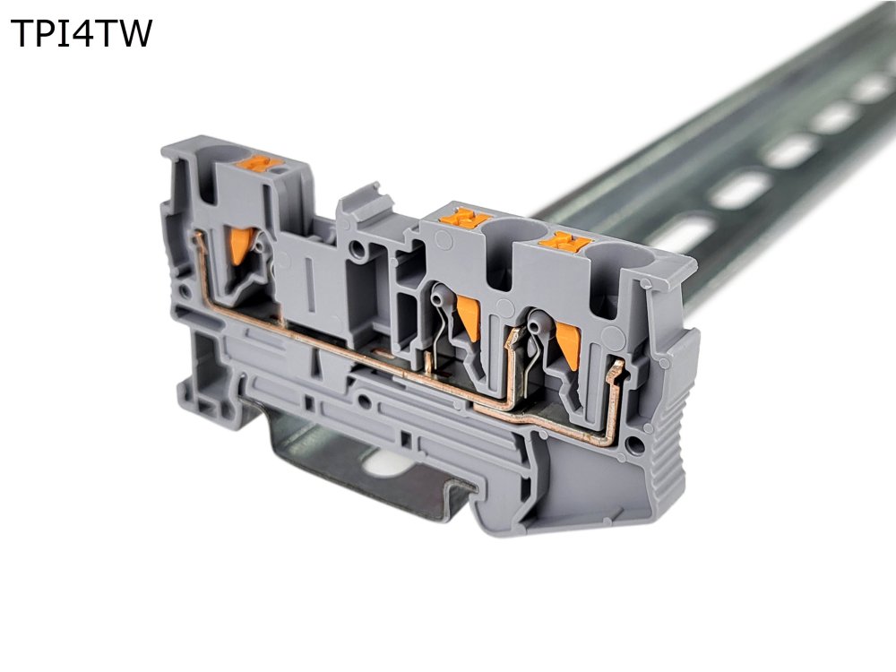 Клемма push-in проходная 3 контакта 4 мм2, серая (TPI4TW)