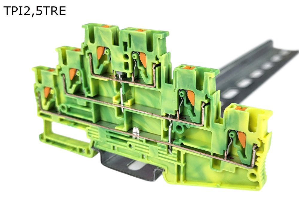 Клемма push-in трехуровневая 6 контакта, 2,5 мм2, заземляюшая (TPI2,5TRE)