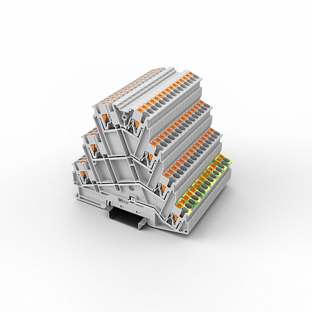 Клемма push-in четырехуровневая с заземлением 7 контактов, 2,5 мм2, серая (TPI2,5QE)