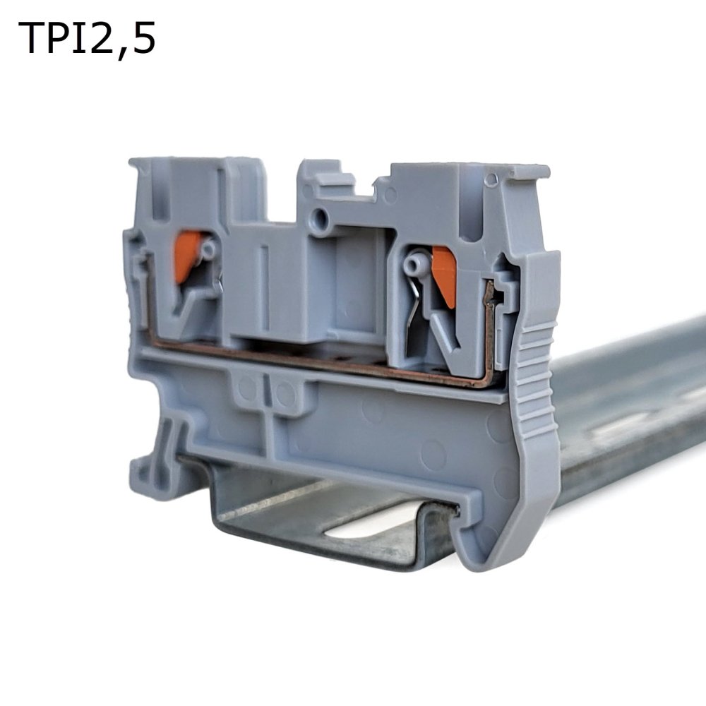 Клемма push-in проходная 2 контакта 2,5 мм2, серая (TPI2,5)