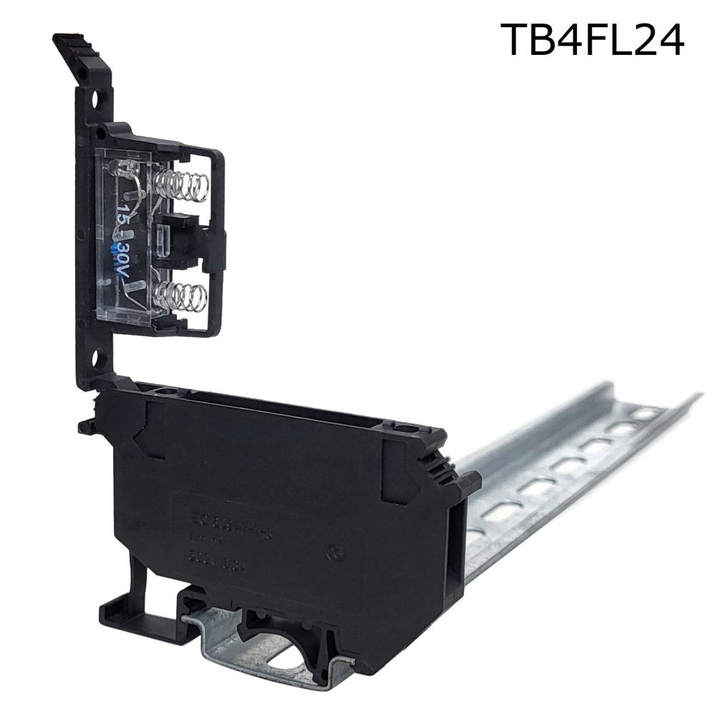 Клемма винтовая с держателем предохранителя рычажного типа и индикатором 24B 4 мм2, черная (TB4FL24)