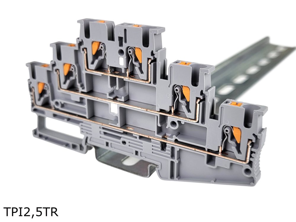 Клемма push-in трехуровневая 6 контакта, 2,5 мм2, серая (TPI2,5TR)