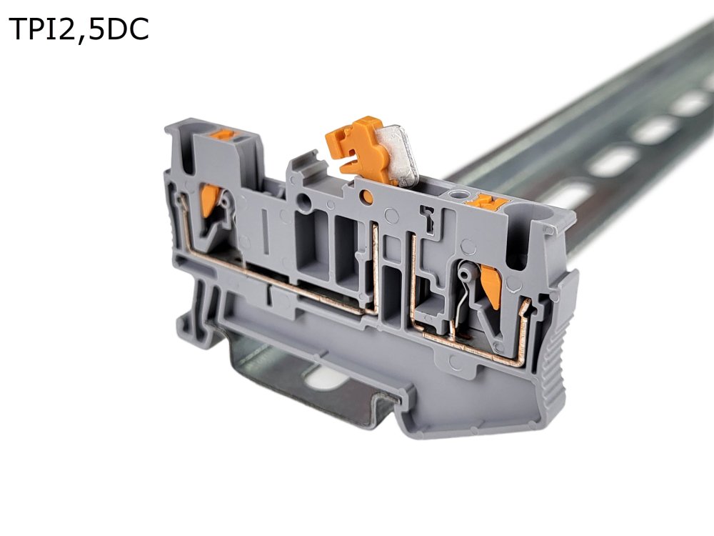 Клемма push-in c ножевым размыкателем 2 контакта 2,5 мм2, серая (TPI2,5DC)