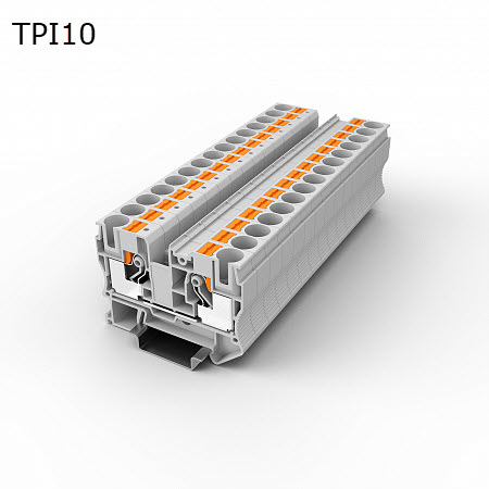 Клемма push-in проходная 2 контакта 10 мм2, серая (TPI10)