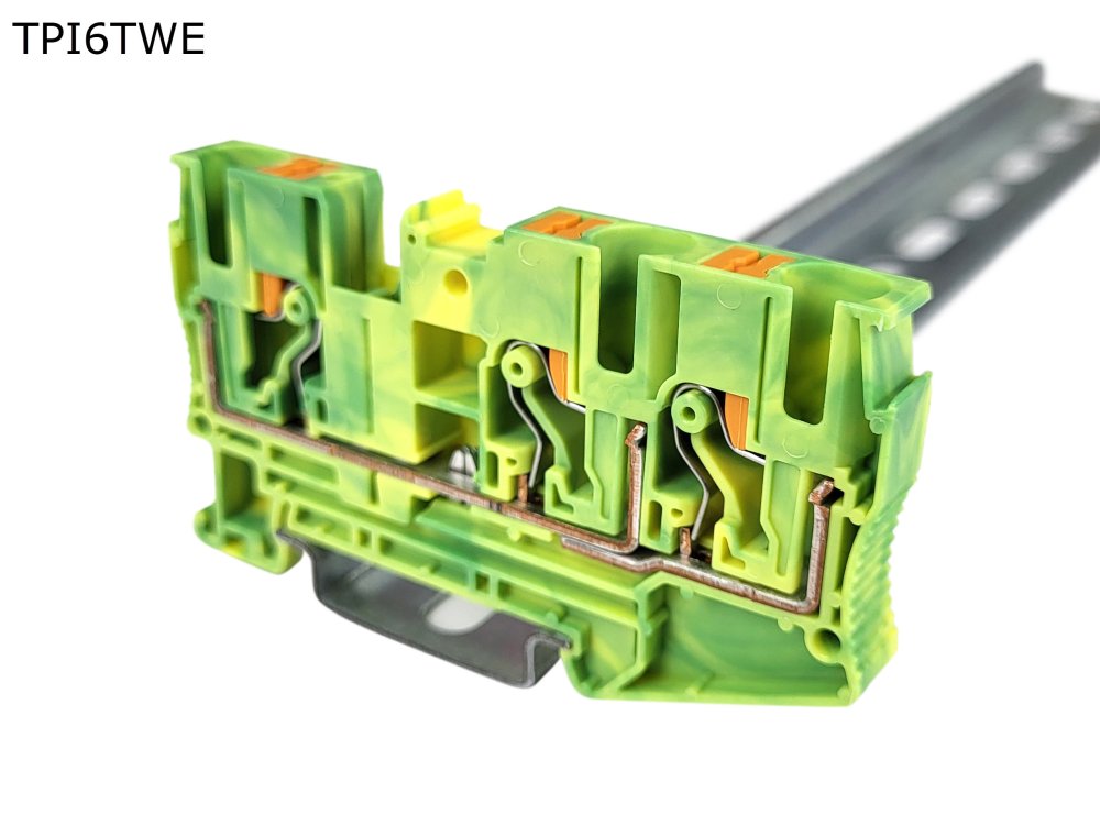 Клемма push-in проходная 3 контакта 6 мм2, заземляющая (TPI6TWE)