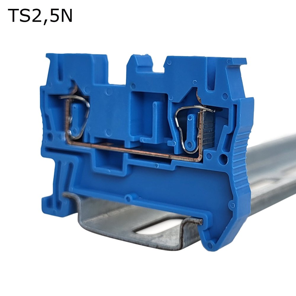 Клемма пружинная проходная 2 контакта 2,5 мм2, синяя (TS2,5N)