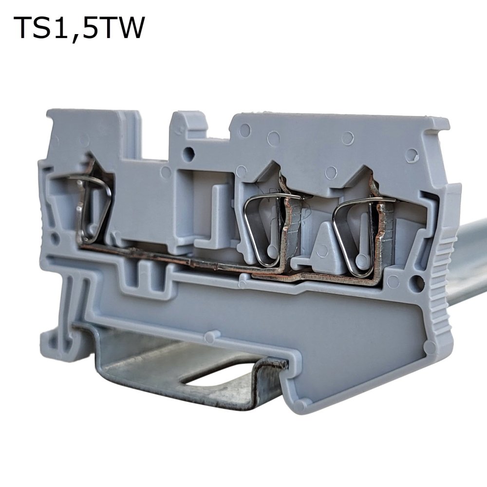 Клемма пружинная проходная 3 контакта 1,5 мм2, серая (TS1,5TW)