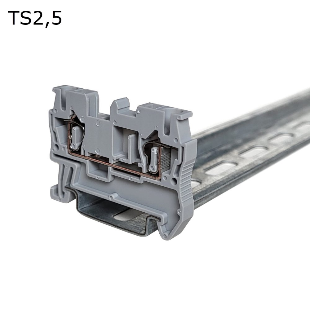 Клемма пружинная проходная 2 контакта 2,5 мм2, серая (TS2,5)