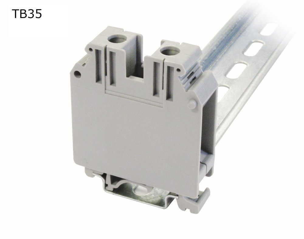 Клемма винтовая проходная 2 контакта 35 мм2, серая (TB35)