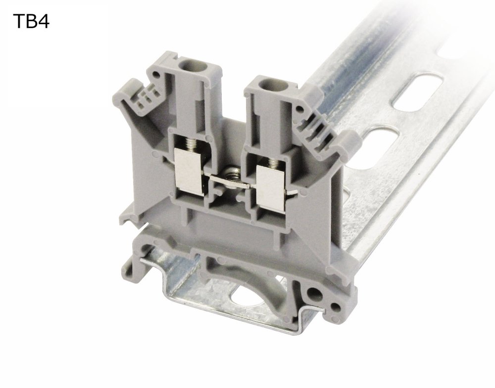 Клемма винтовая проходная 2 контакта 4 мм2, серая (TB4)