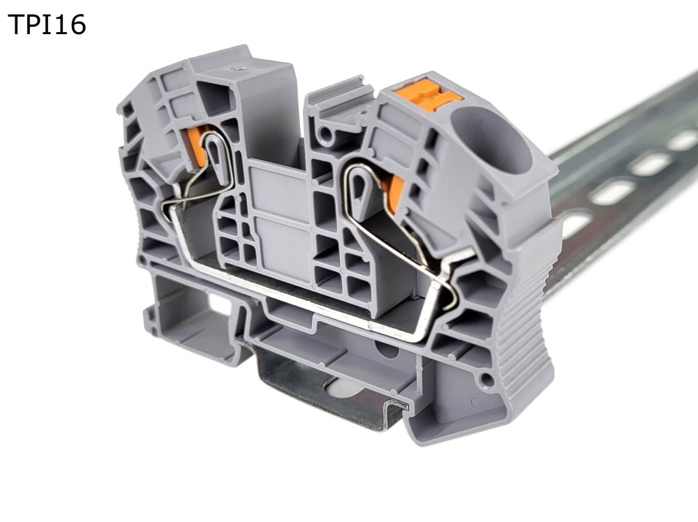 Клемма push-in проходная 2 контакта 16 мм2, серая (TPI16)