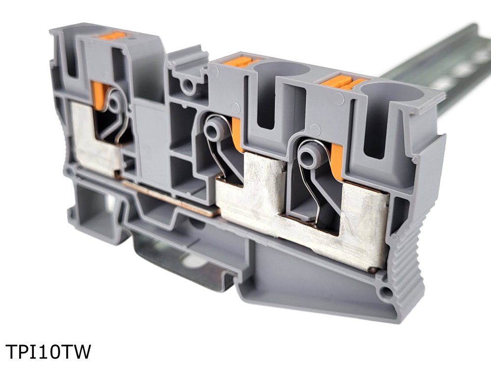 Клемма push-in проходная 3 контакта 10 мм2, серая (TPI10TW)