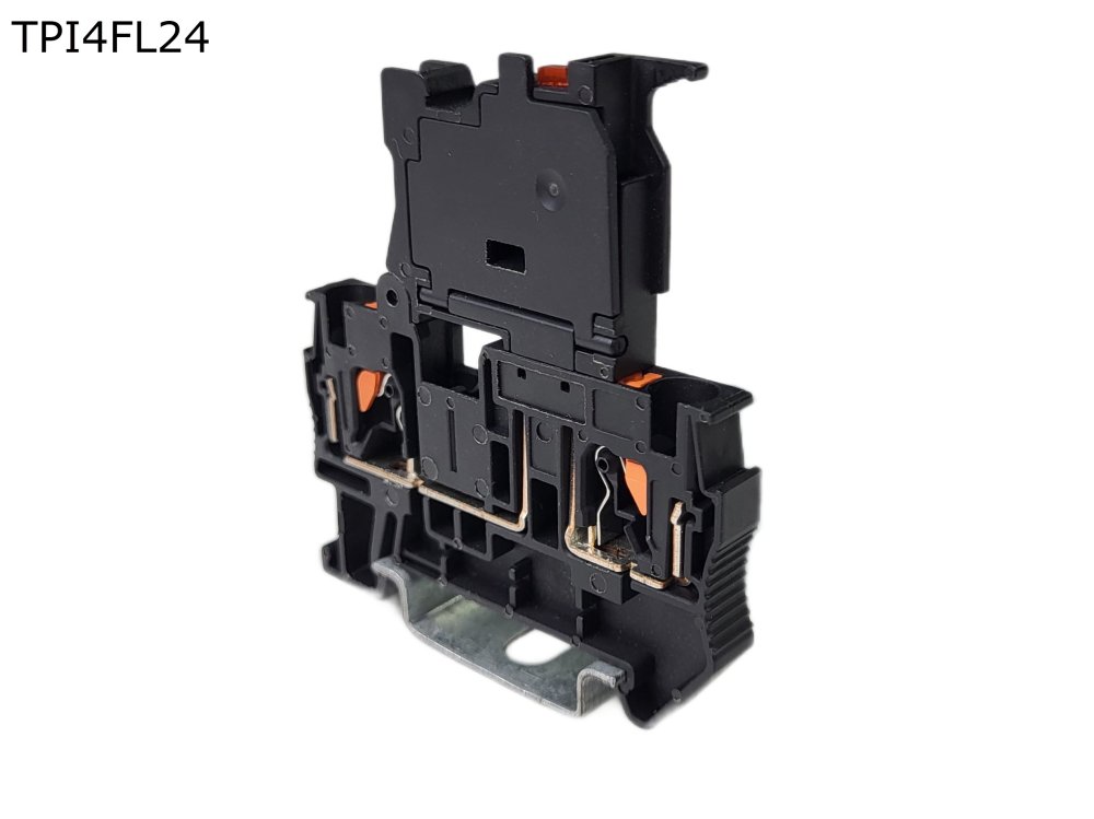 Клемма push-in с держателем предохранителя и индикатором 24В 2 контакта 4 мм2, черная (TPI4FL24)